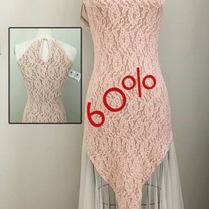 Party Dress Pink Salmon Lace off White Mesh Bottom
